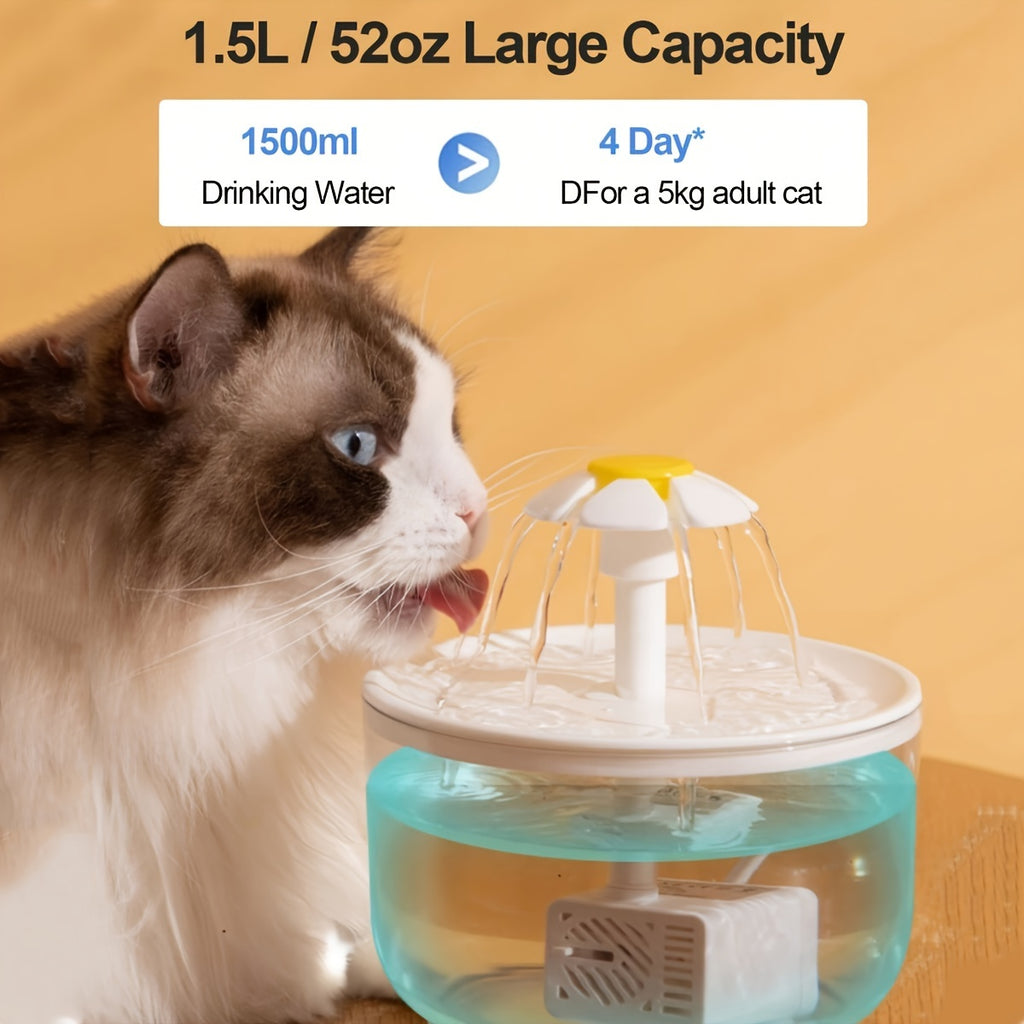 Cat Water Fountain 50.72 oz with USB Powered Quiet Pump, BPA-Free Easy-Clean Pet Drinking Dispenser with Feeder or Pump Set Options