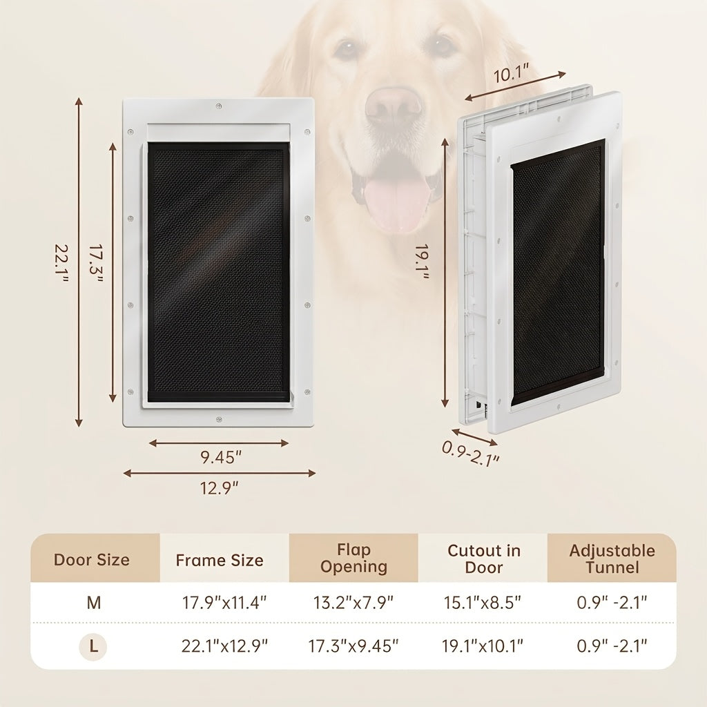 3-Flap Dog Door with Insulation Layer and Two Magnetic Flaps, Reinforced Polymer Pet Entry with Closing Panel in Medium or Large, Black or White