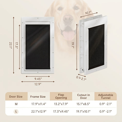 3-Flap Dog Door with Insulation Layer and Two Magnetic Flaps, Reinforced Polymer Pet Entry with Closing Panel in Medium or Large, Black or White