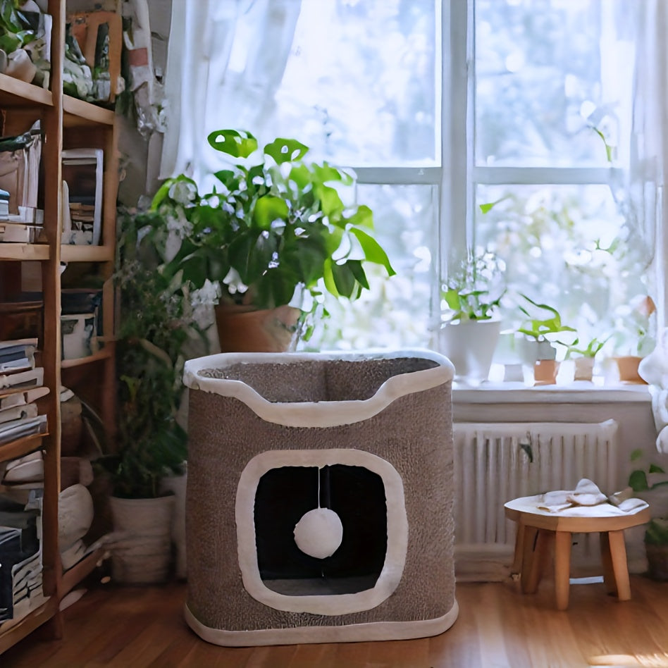 Cat Tree with Foldable Design for Indoor Cats, Cozy Top Bed and Hideaway, One to Three Level Cat Tower for Resting, Scratching and Play