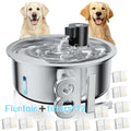 Pet Water Fountain 8L with Water Level Window, Silvery Stainless Steel Drinking Dispenser for Dogs and Cats with Selected Filter Bundle Options