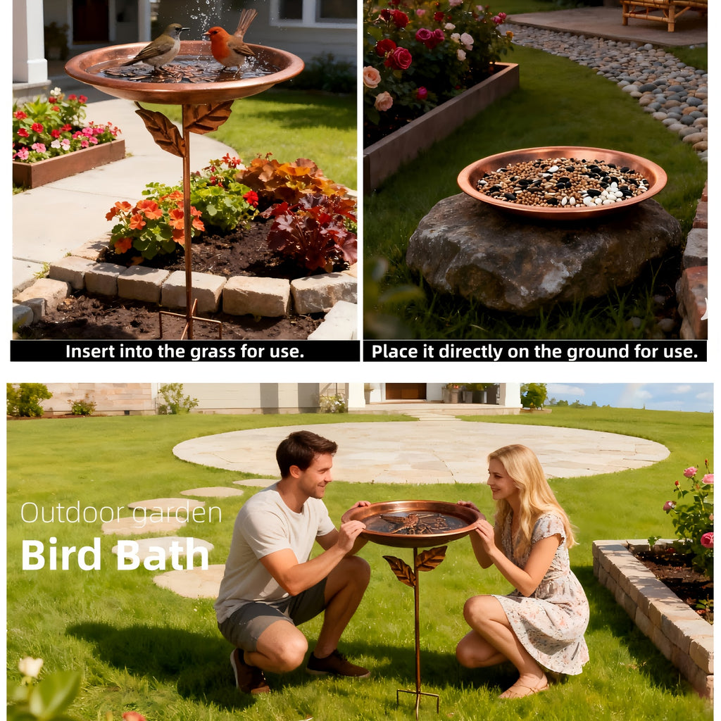 Decorative Bird Bath with Dragonfly or Butterfly Basin, Bronze-Tone Metal Garden Water Dish with Ground Stake for Outdoor Yard and Flower Bed Decor