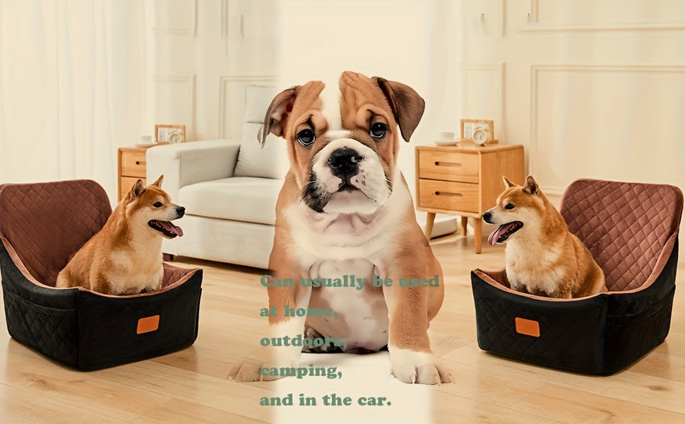 Dog Car Seat with Seat Belt Pass-Through, Memory Foam Pet Travel Bed with Removable Washable Design and Adjustable Straps in Medium and Large Options