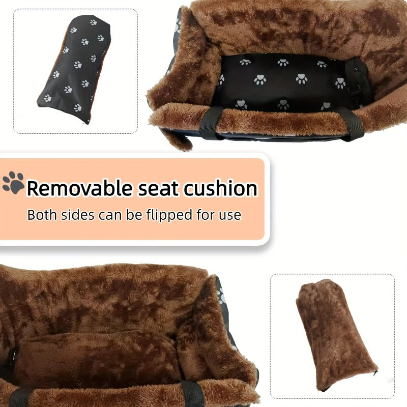 Dog Travel Bed with Plush Paw Print Design, Lightweight Non-Slip Small Dog Sofa with Carry Handles for Cozy Home Rest and Car Travel Setup