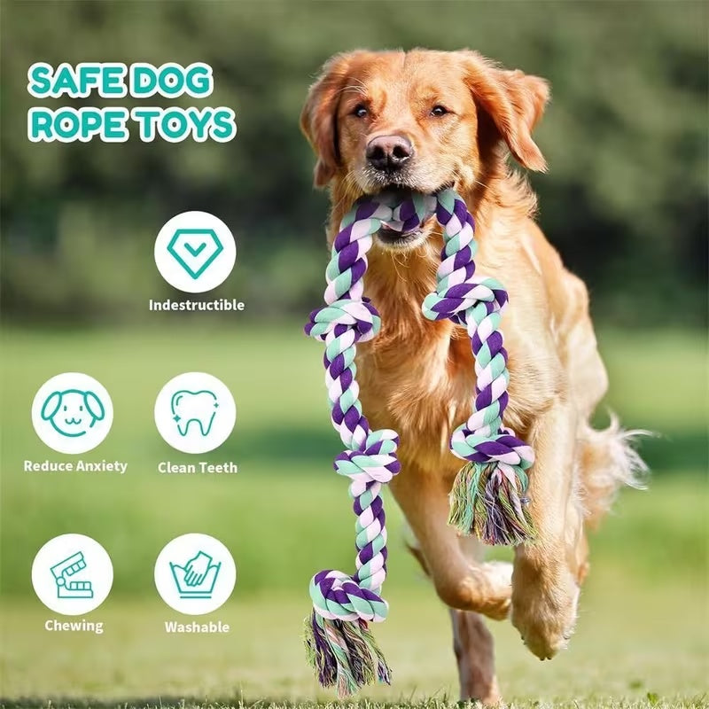 Dog Rope Toy with 6 Knots for Medium and Large Dogs, Colorful Twisted Rope Chew Toy for Supervised Tug of War, Fetch and Interactive Play