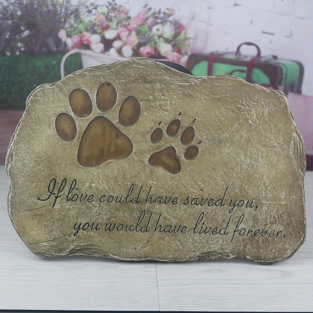 Pet Memorial Stone with Paw Prints, Hand-Painted Brown Garden Grave Marker for Dogs and Cats, Indoor Outdoor Remembrance Keepsake and Sympathy Gift