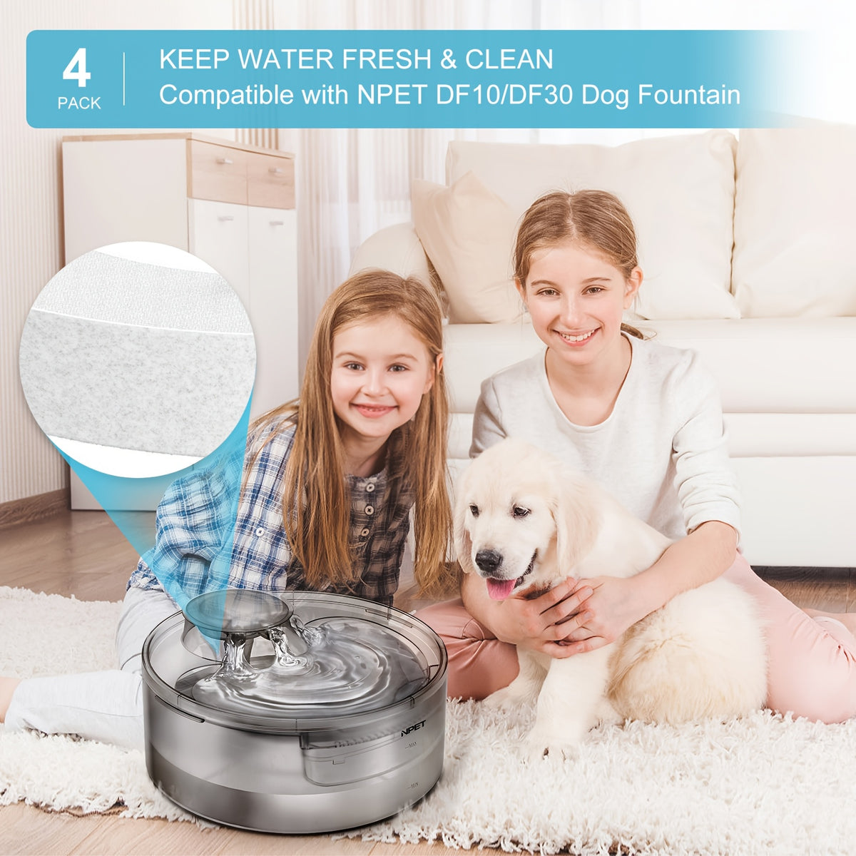 Dog Fountain Filter Refills for NPET DF10 and DF30, Replacement Water Fountain Filters in 12, 20 or 24 Packs for Everyday Pet Drinking Station Care