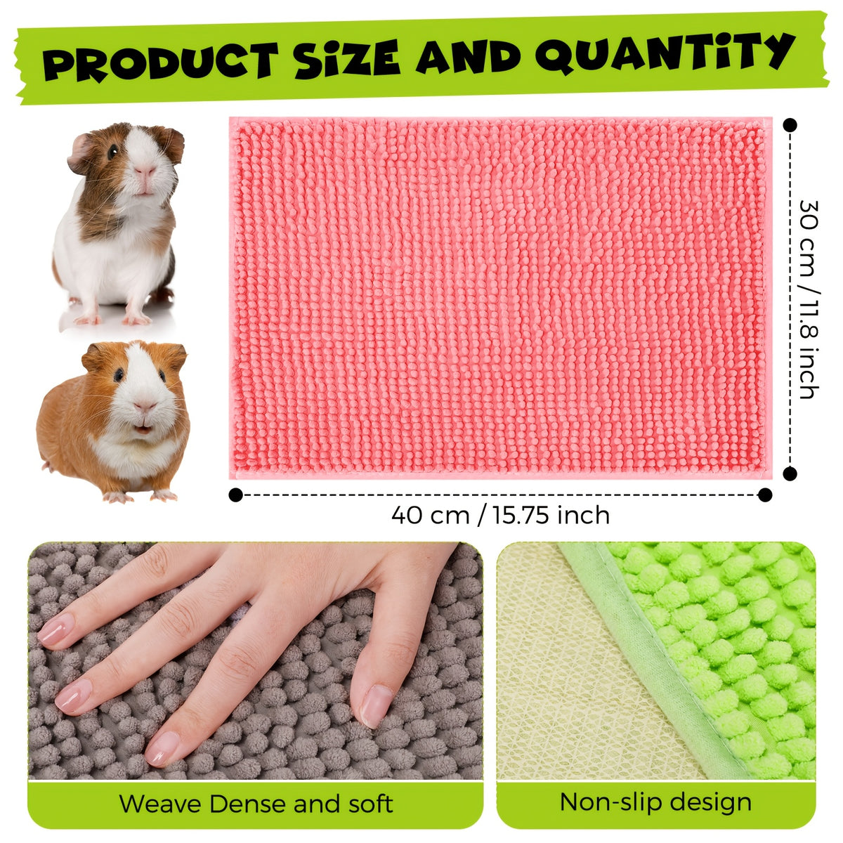 Guinea Pig Cage Liners 8 Pack, Washable Reusable 16 x 12 Inch Small Animal Bedding Mats with Non-Slip Backing for Rabbits and Pet Rest Areas