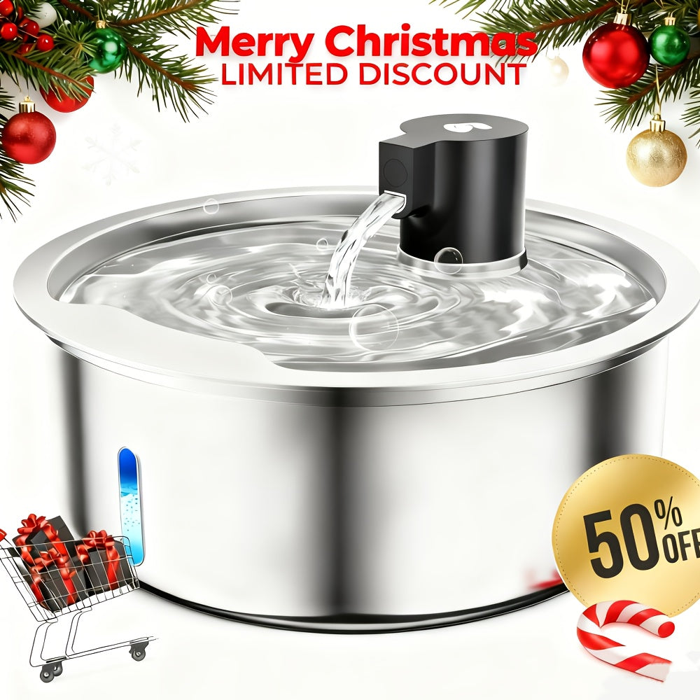 8L Stainless Steel Pet Water Fountain for Dogs and Cats, Large 2.11 Gallon Drinking Dispenser with Quiet Pump and Filter Bundle Options