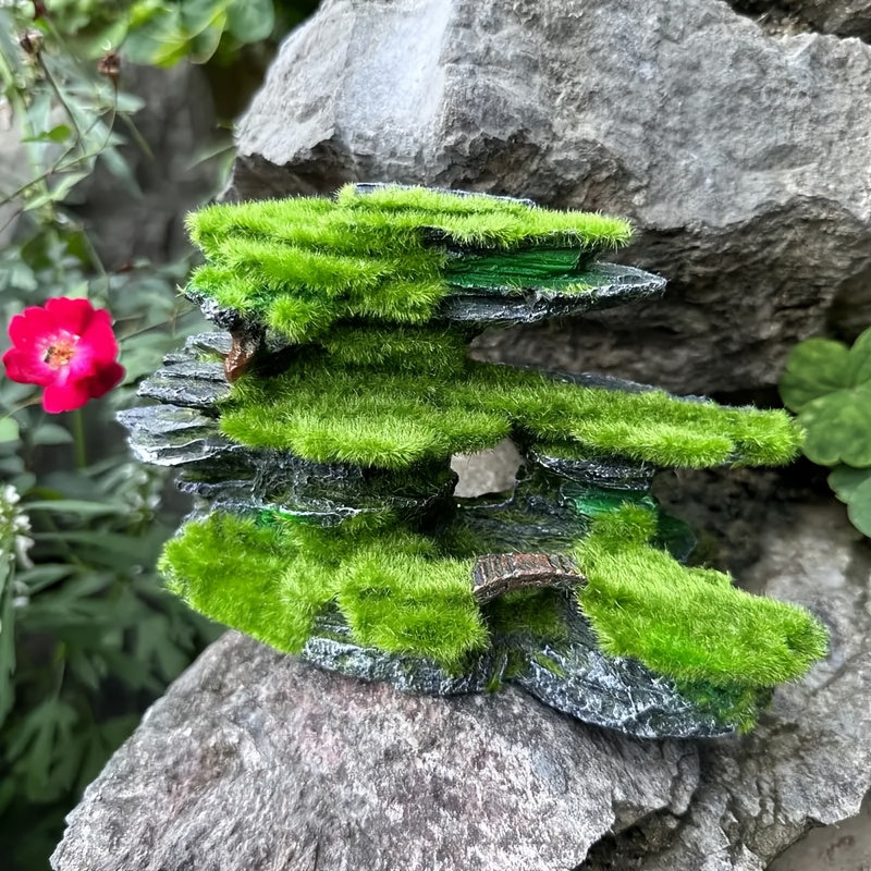 Aquarium Moss Rock Decoration, Multi-Layer Resin Fish Tank Ornament with Grass-Style Detailing for Shrimp and Fish Habitat Aquascaping