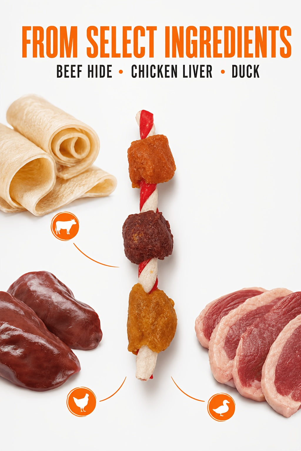 Kabob Dog Chew Treats with Chicken Liver and Duck, Skewer-Style Dog Snacks in 100g or 150g Packs for Supervised Chewing and Everyday Rewards
