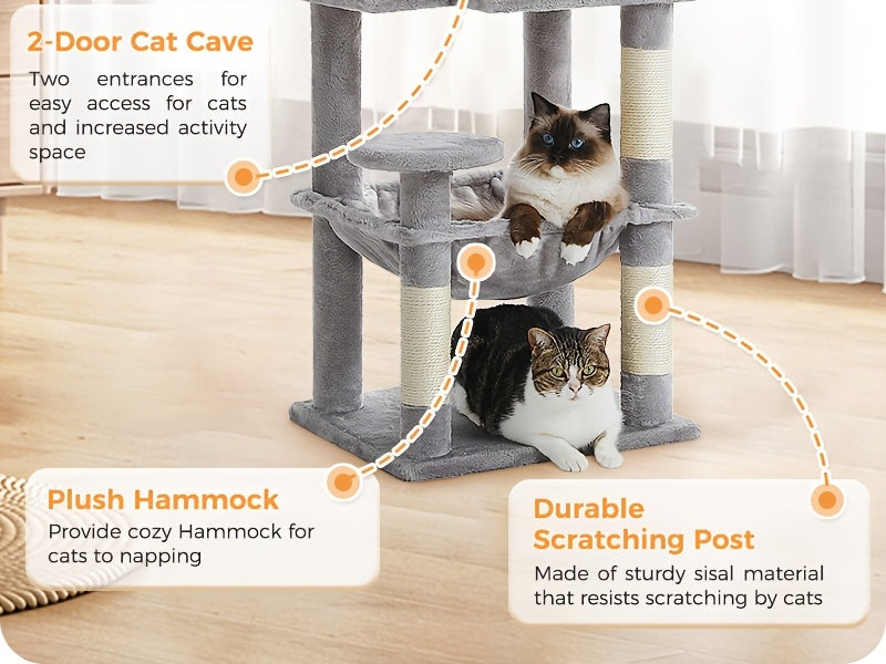 Metal Frame Cat Tree, 70.9 or 45.7 Inch Multi-Level Indoor Cat Tower with Plush Perch, Hammock, Condo Hideaway and Sisal Scratching Posts, Six Colors