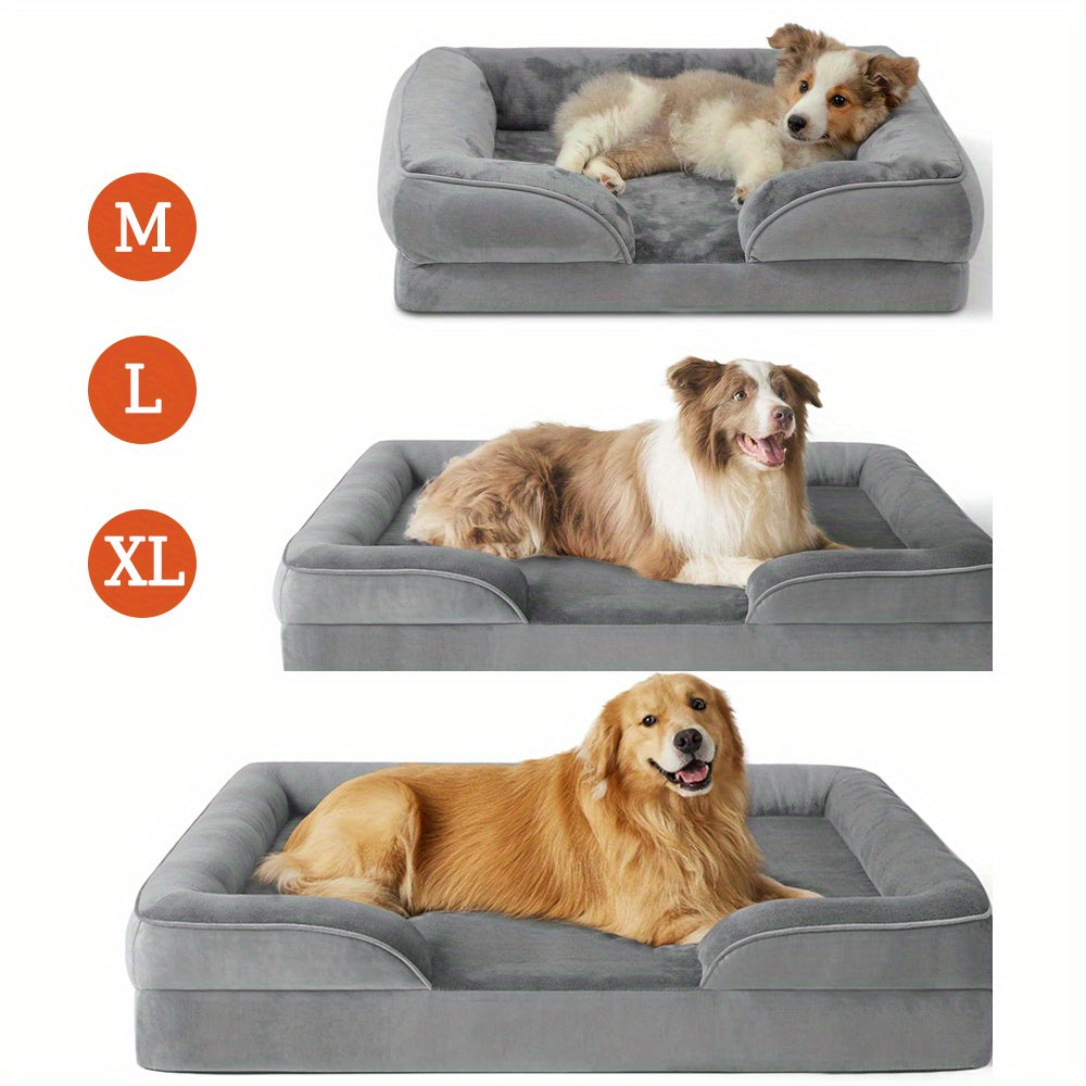 Orthopedic Bolster Dog Bed with Egg Crate Foam, Removable Washable Cover and Non-Slip Base, Gray Pet Sofa in 36, 42 and 48 Inch Sizes