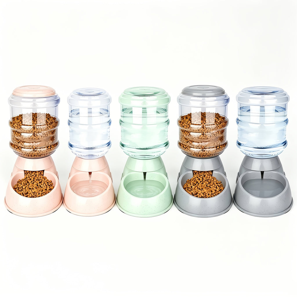 Gravity Pet Dispenser for Food or Water, Battery-Free Feeder or 1 Gallon Waterer with Clear Reservoir for Cats and Small to Medium Dogs, Three Colors