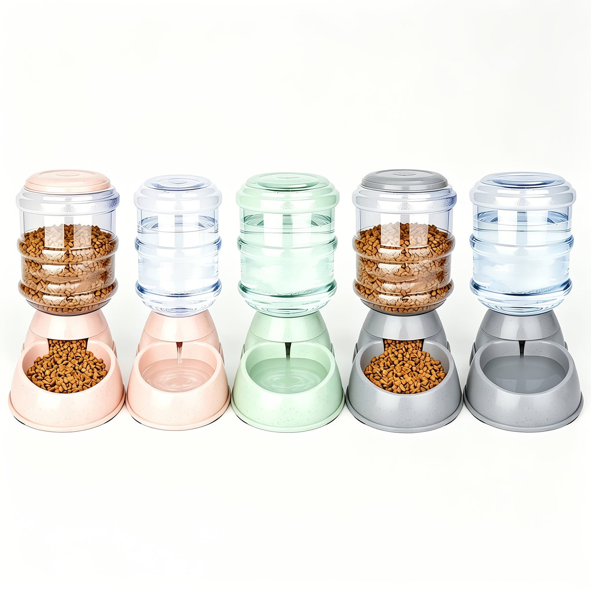 Gravity Pet Dispenser for Food or Water, Battery-Free Feeder or 1 Gallon Waterer with Clear Reservoir for Cats and Small to Medium Dogs, Three Colors