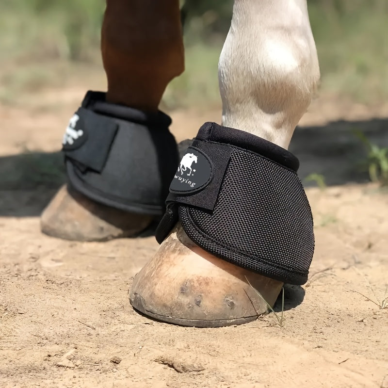 No-Turn Horse Bell Boots Pair, Protective Equine Hoof Boots in Small, Medium and Large with Black, White, Royal Blue and Red Color Options