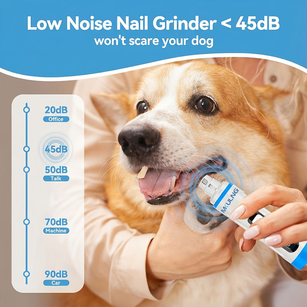 2-Speed Dog Nail Grinder with LED Light, Quiet Rechargeable Electric Pet Nail File and Optional Replacement Wheels for Home Grooming