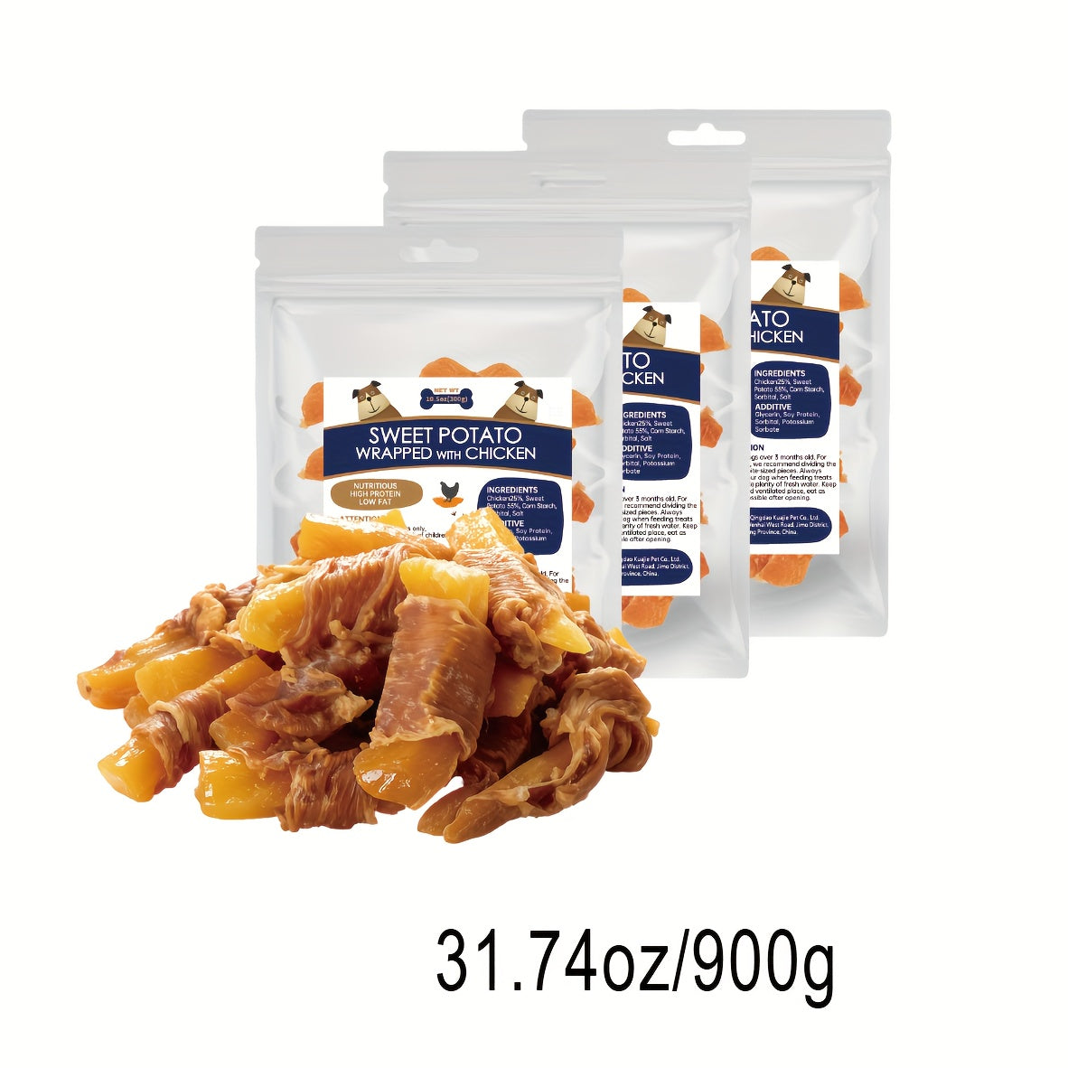 Rawhide Free Dog Treats, Chicken and Sweet Potato Rolls, 31.74 oz / 900g Chewy Wraps Made with Real Chicken for Everyday Snack Rewards