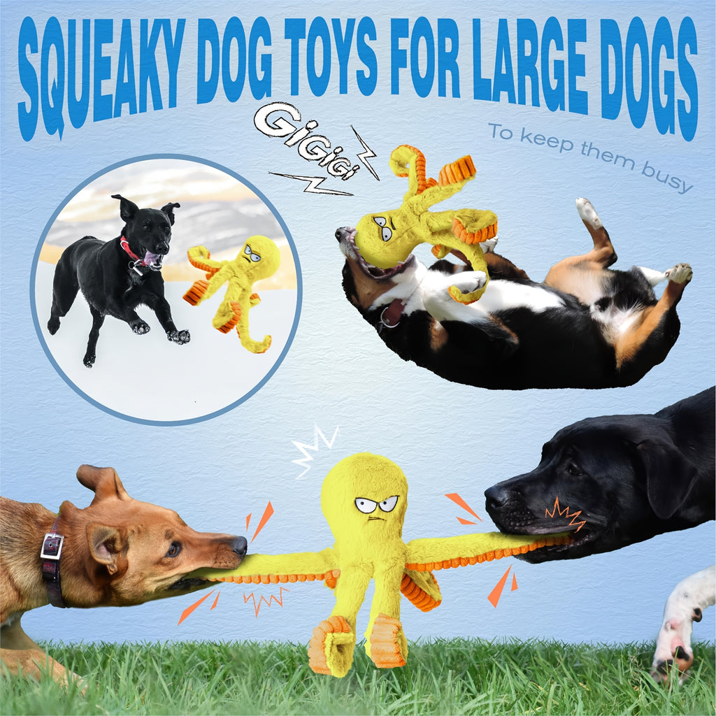 Squeaky Octopus Dog Toy with Crinkle Sounds, Stuffed Interactive Toy for Gentle Tug and Supervised Indoor Play, Single, 2-Pack or 4-Pack Options