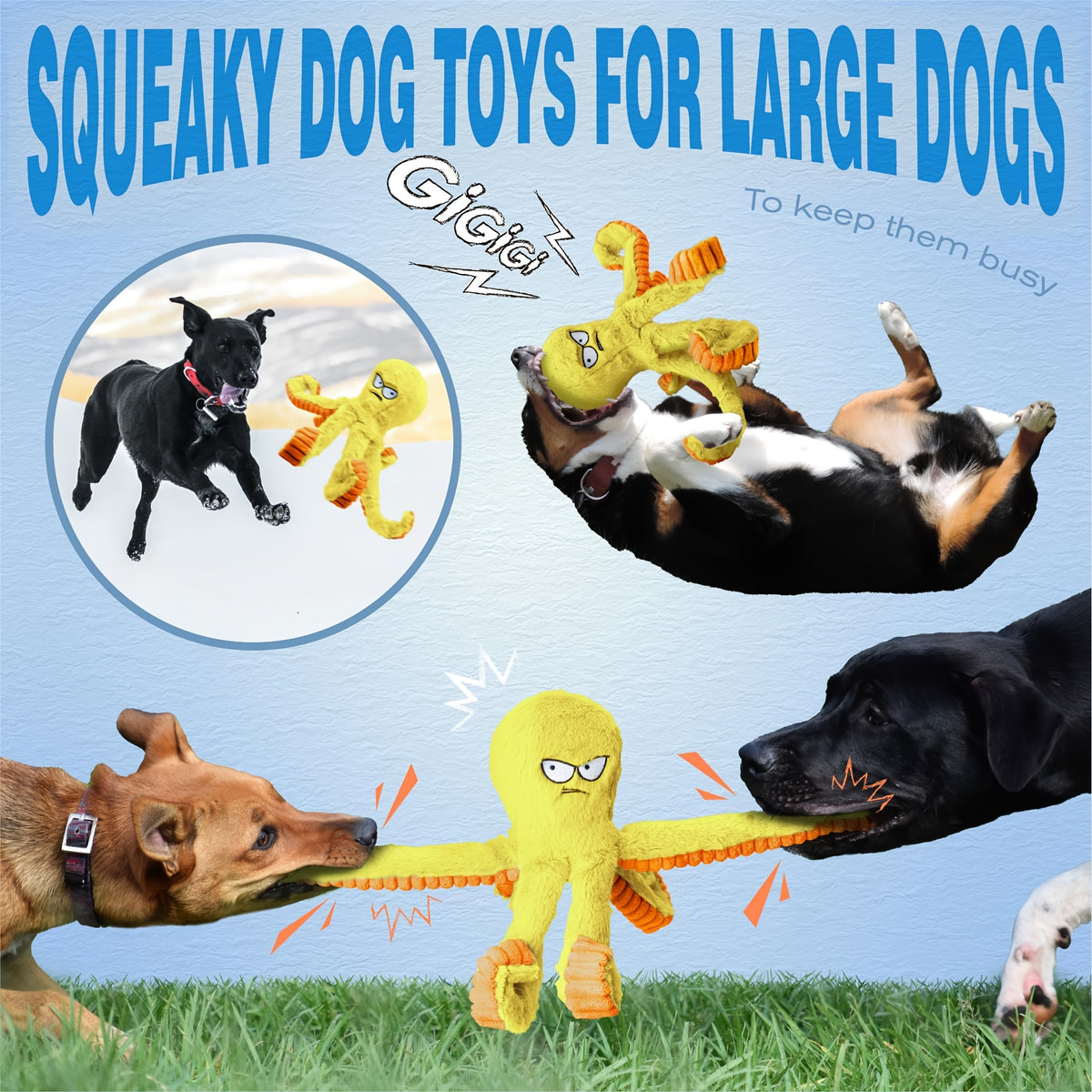 Squeaky Octopus Dog Toy with Crinkle Sounds, Stuffed Interactive Toy for Gentle Tug and Supervised Indoor Play, Single, 2-Pack or 4-Pack Options