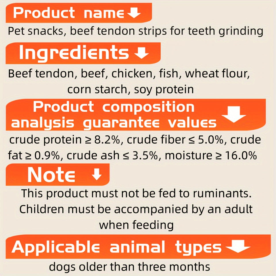 Dried Beef Tendon Strips for Dogs, 250g Single Bag or 500g Two-Pack Options, Chewy Jerky Snacks for Supervised Rewards and Training Routines