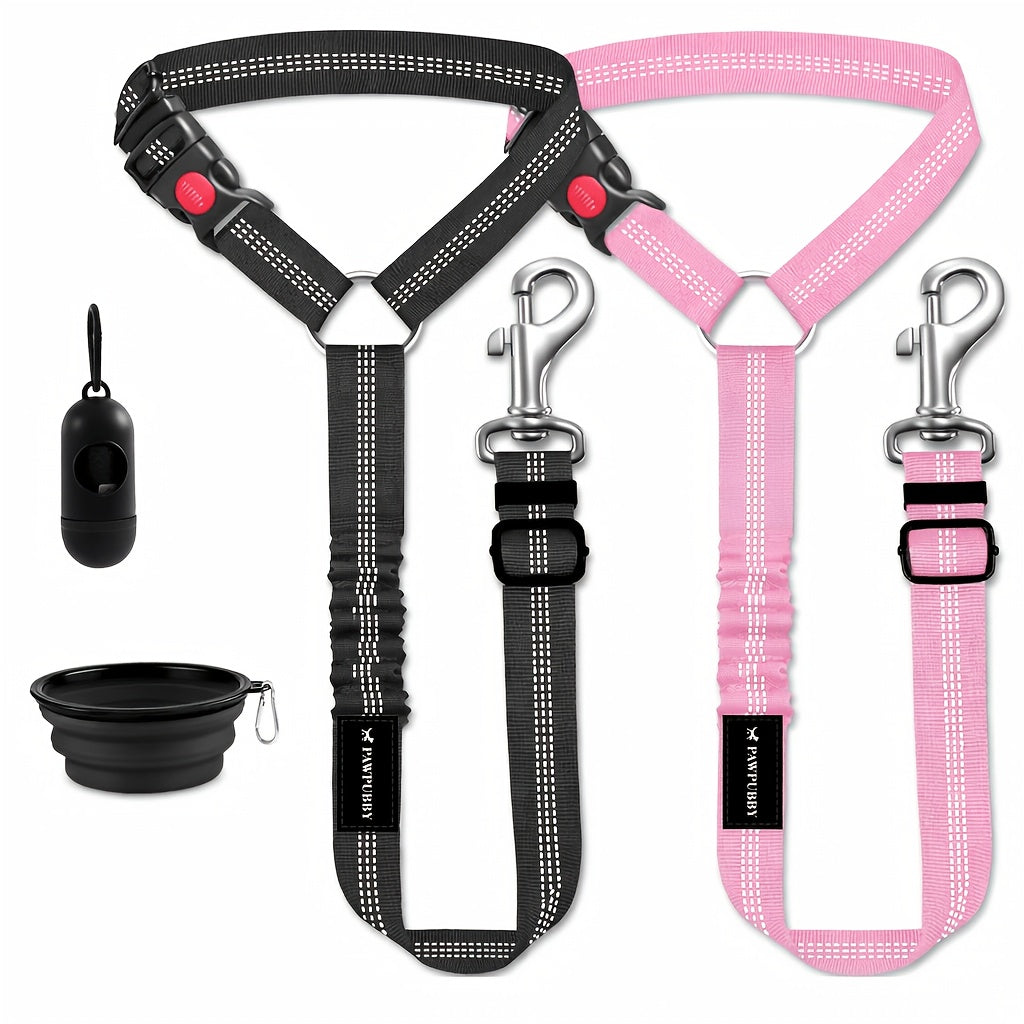 Headrest Dog Seat Belt Tether, Adjustable Reflective Bungee Car Travel Leash with Removable 3-in-1 Design in Five Colors for Road Trips