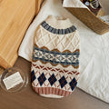 Fair Isle Dog Sweater, Cable Knit Turtleneck Winter Pullover in Beige or Blue, XS-XL Pet Clothing for Cozy Indoor Wear and Cool Weather Walks
