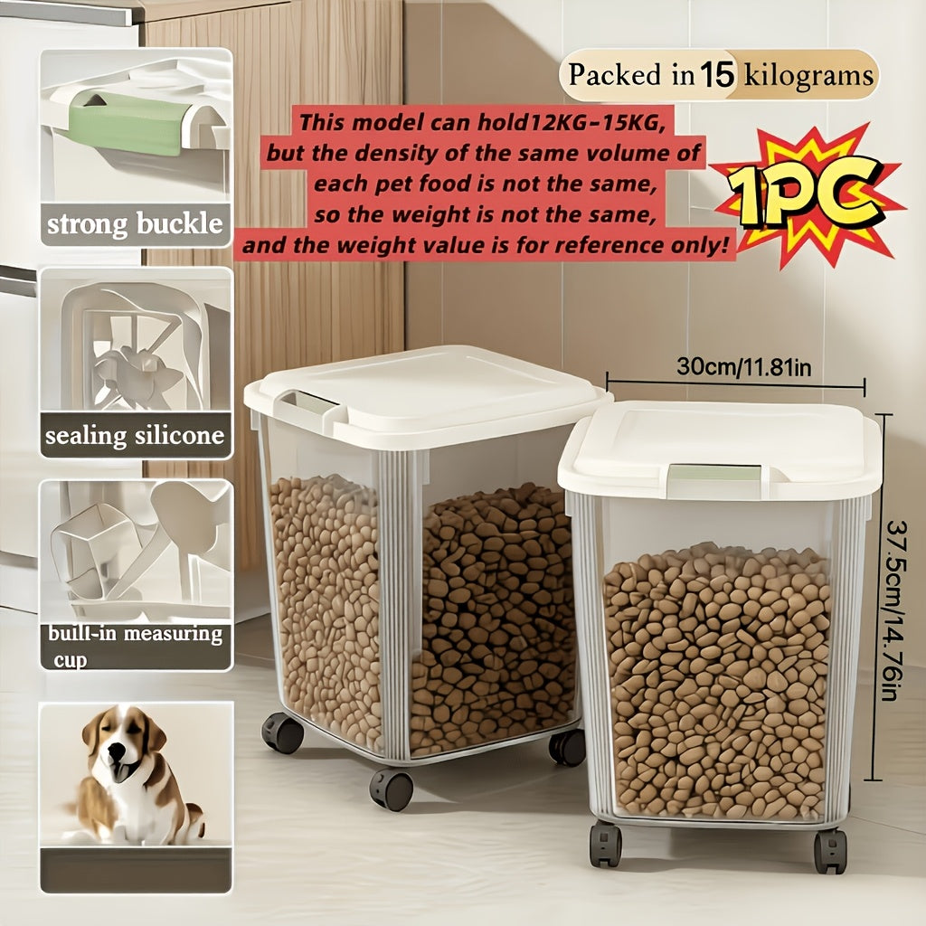 Dog Food Storage Container with Scoop and Locking Lid, 11 or 22 lb Stationary Bins and 55 lb Wheeled Option for Dry Cat Food and Pantry Organization