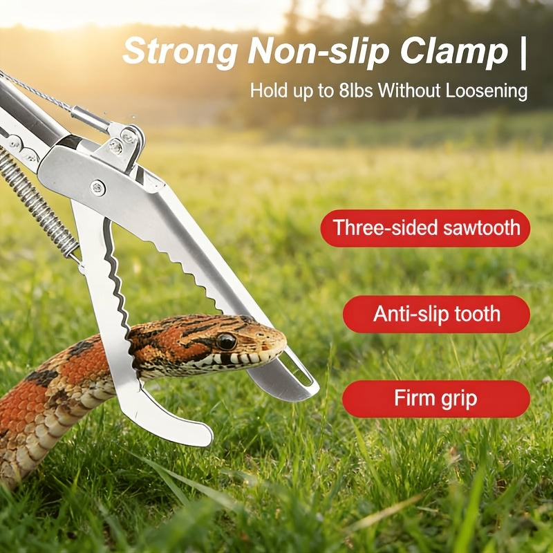 Snake Tongs with Foldable Telescopic Pole, Heavy-Duty 304 Stainless Steel Reptile Handling Tool with Non-Slip Ergonomic Handle for Cleanup