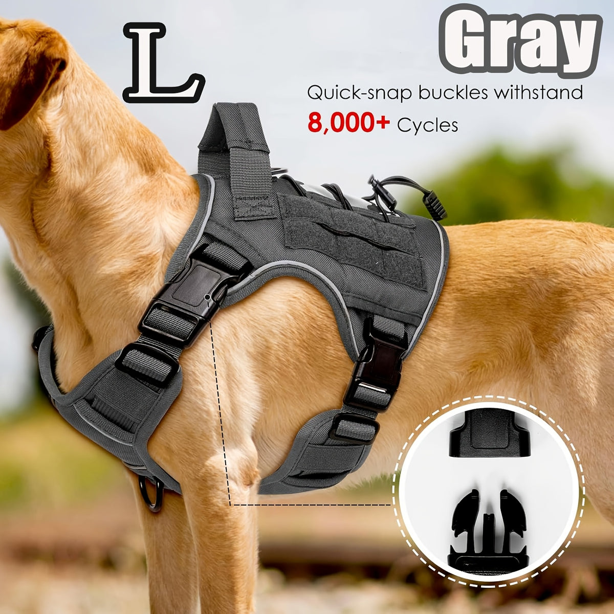 Tactical Dog Harness with Reinforced Top Handle, Adjustable Reflective Pet Vest for Daily Walks and Outdoor Training, S to XL Sizes