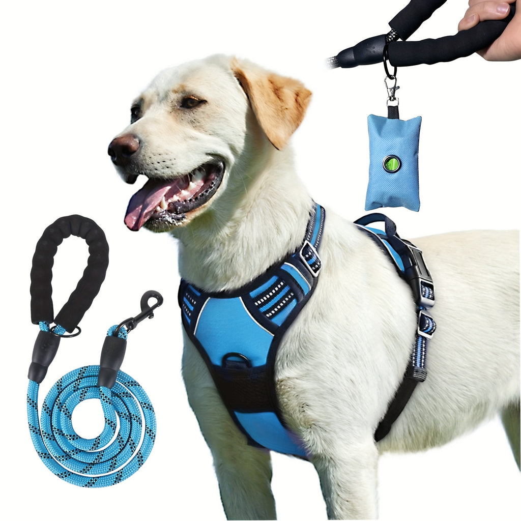Breathable Dog Harness and Leash Set with Poop Bag Dispenser, Soft Walking Vest for Medium to Large Dogs, Red and Black Options in M, L and XL