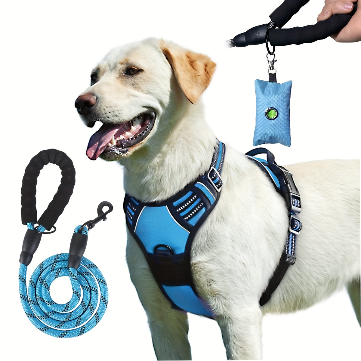 Breathable Dog Harness and Leash Set with Poop Bag Dispenser, Soft Walking Vest for Medium to Large Dogs, Red and Black Options in M, L and XL