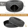 Cat Cave Tunnel Bed with Pom-Pom Ball, All-Season Donut Hideaway for Indoor Cat Rest and Play, 20 or 24 Inch Options in Dark Gray and Light Gray