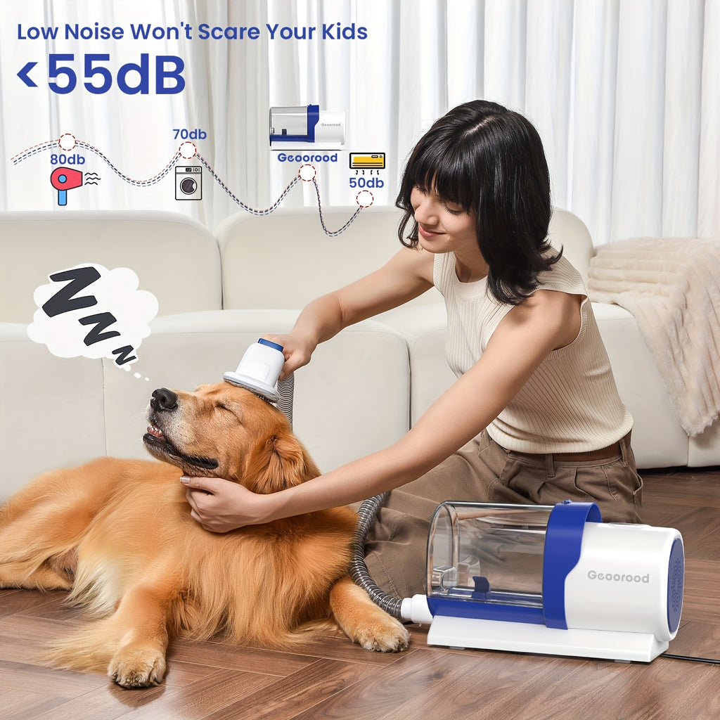 Dog Grooming Vacuum Kit G2 with Clippers, 2.5L Hair Collection Canister, 4 Grooming and Cleaning Tools and 3 Suction Levels, Blue or Green