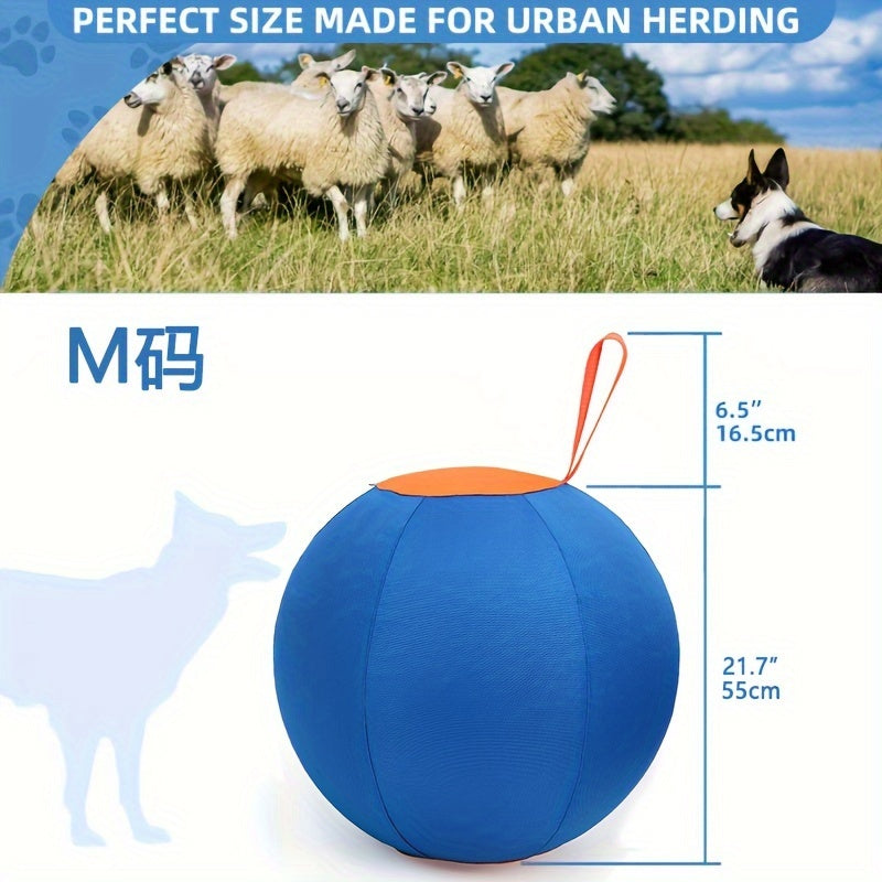 21.7 Inch Dog Herding Ball with Fabric Cover and Handle, Blue Orange Inflatable M Size Pet Training Toy for Supervised Backyard Push and Chase Games