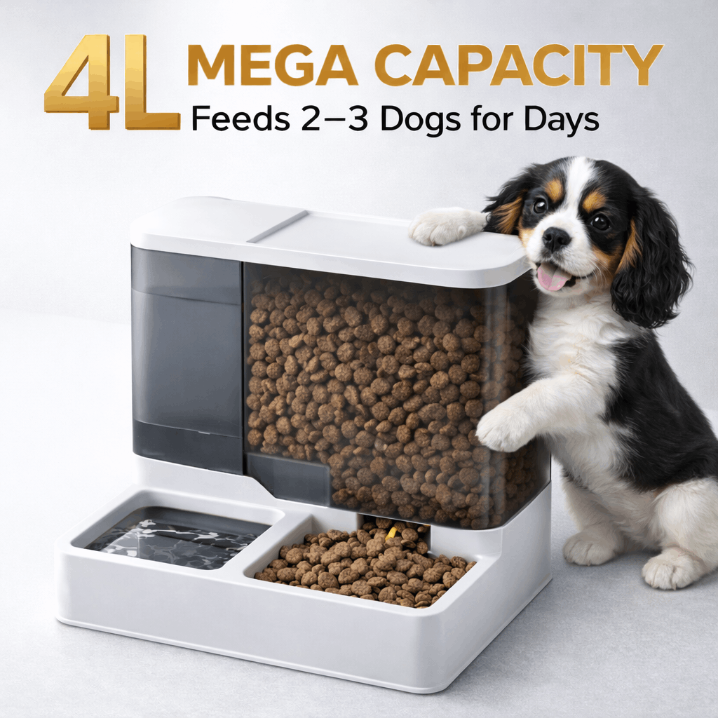 Gravity Dog Feeder and Waterer Set with 2.8L Food Storage and 1L Water Tank, Visible Kibble Container and Dual Bowl Base for Indoor Daily Feeding