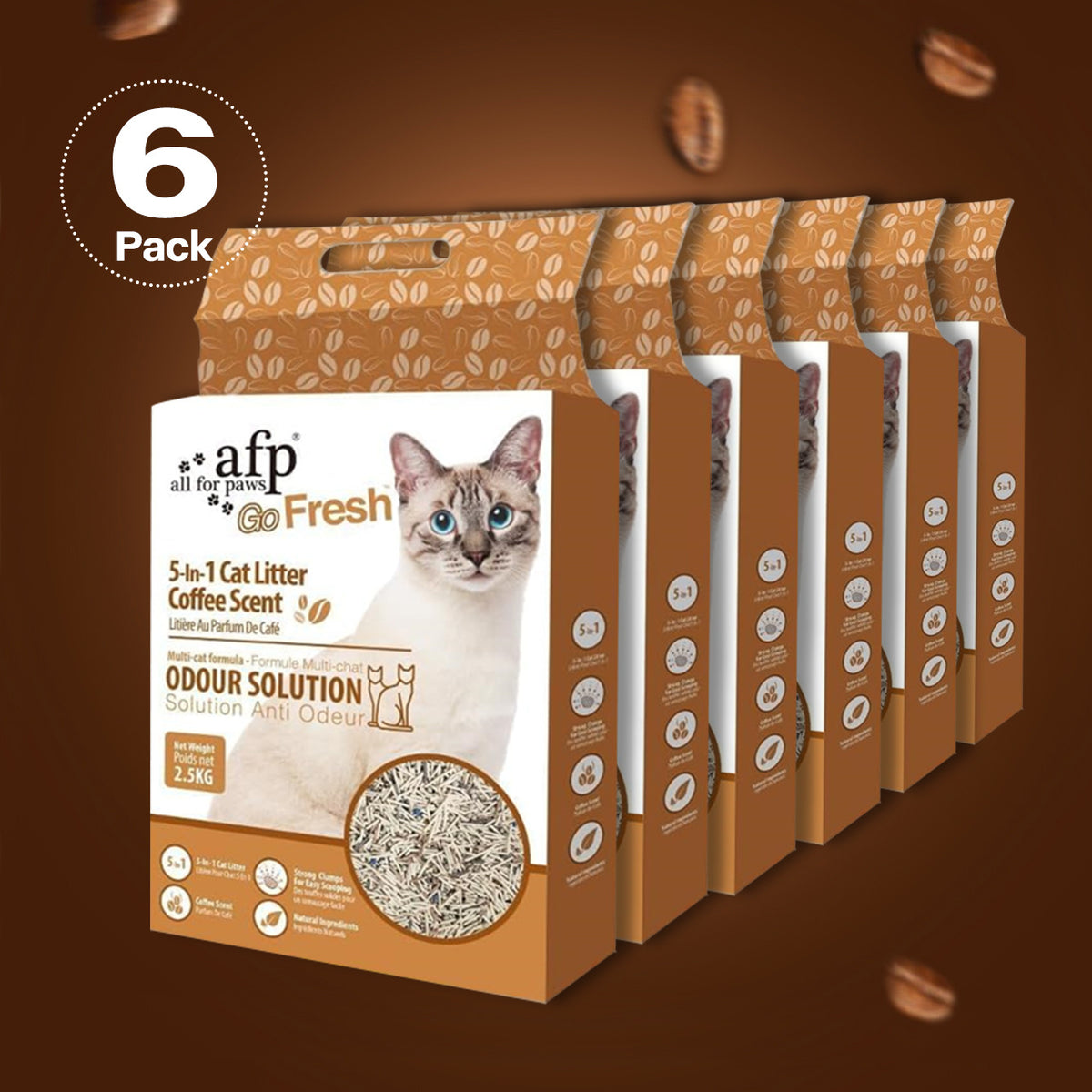 Coffee Scented Tofu Cat Litter, 5.5L Per Pack with Low-Dust Quick-Clumping Formula for Indoor Litter Box Care, Available in 2, 4 or 6 Packs