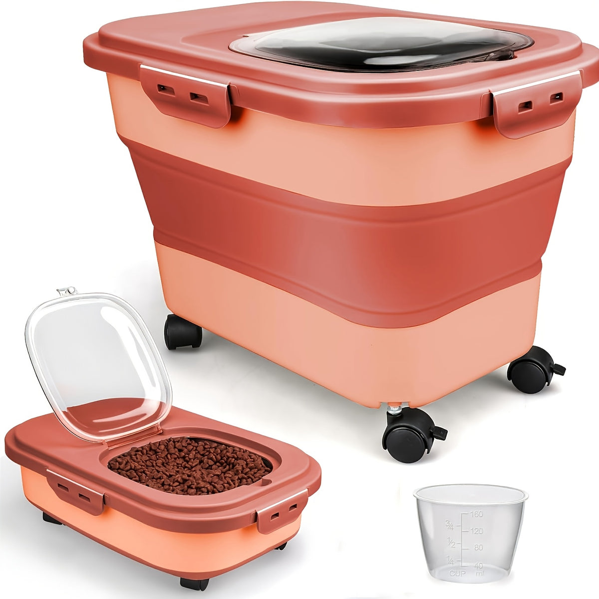 Foldable Dog Food Storage Container with Wheels, Airtight Pet Kibble Bin with Measuring Cup and Scoop, 5-30 lb Capacity for Dogs and Cats