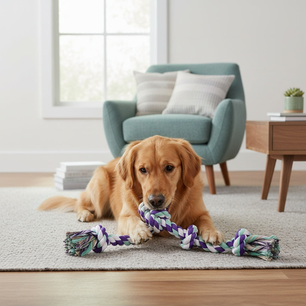 72 Inch Dog Tug Rope Toy with 5 Knots, Colorful Washable Cotton Rope for Supervised Tug of War, Fetch and Interactive Play, Single Piece