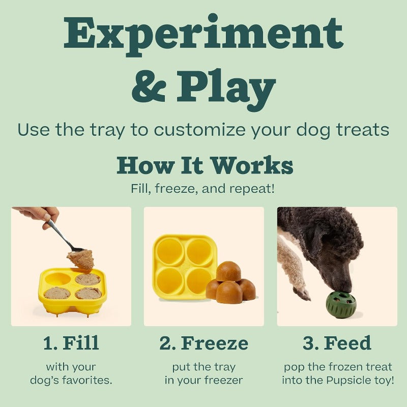 Dog Treat Ball and Tray Mold Set, 2-Piece Battery-Free Interactive Chew Toy Kit for Supervised Enrichment, Orange or Green Ball Options