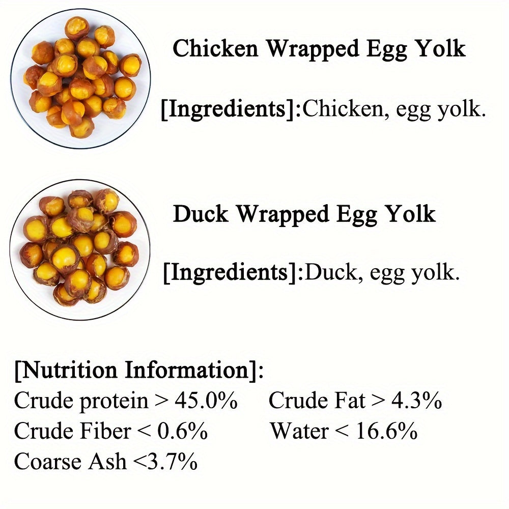 Egg Yolk Dog Treats Wrapped in Duck or Chicken, Soft Chew Meat Snacks for Supervised Positive-Reward Training and Small, Medium or Large Dogs