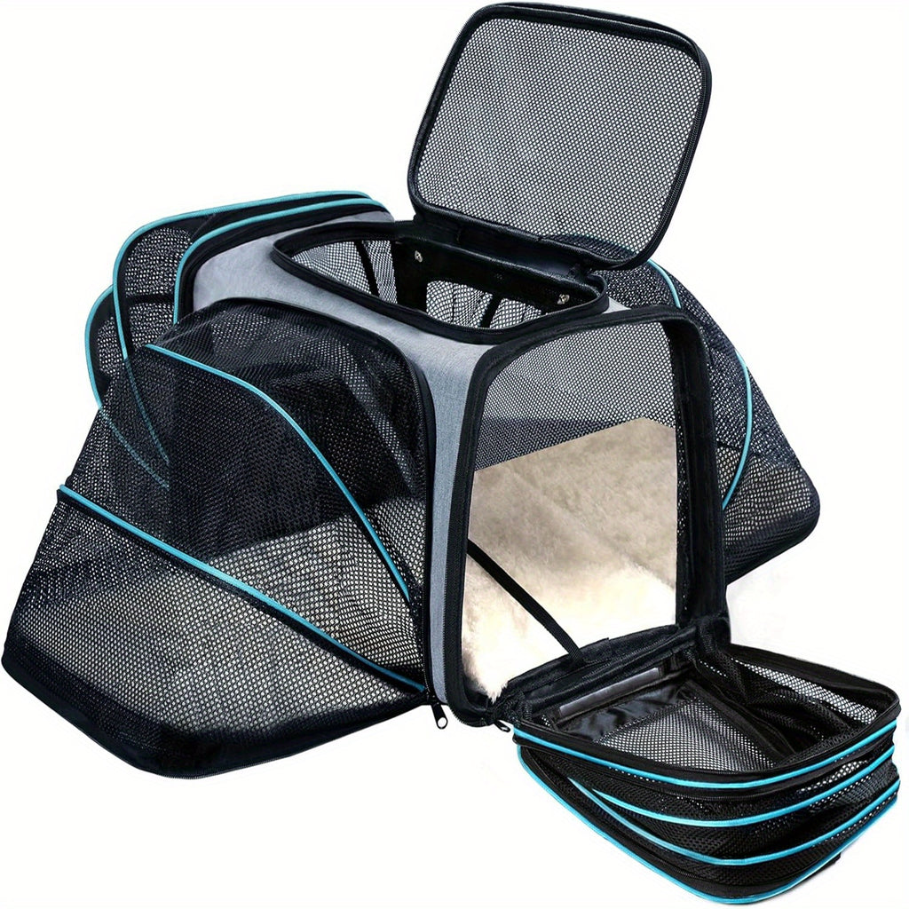 Expandable Pet Carrier Bag with Two Mesh Windows, Soft-Sided Travel Tote with Removable Washable Pad, Shoulder Strap and Top Entry for Small Dogs and Cats