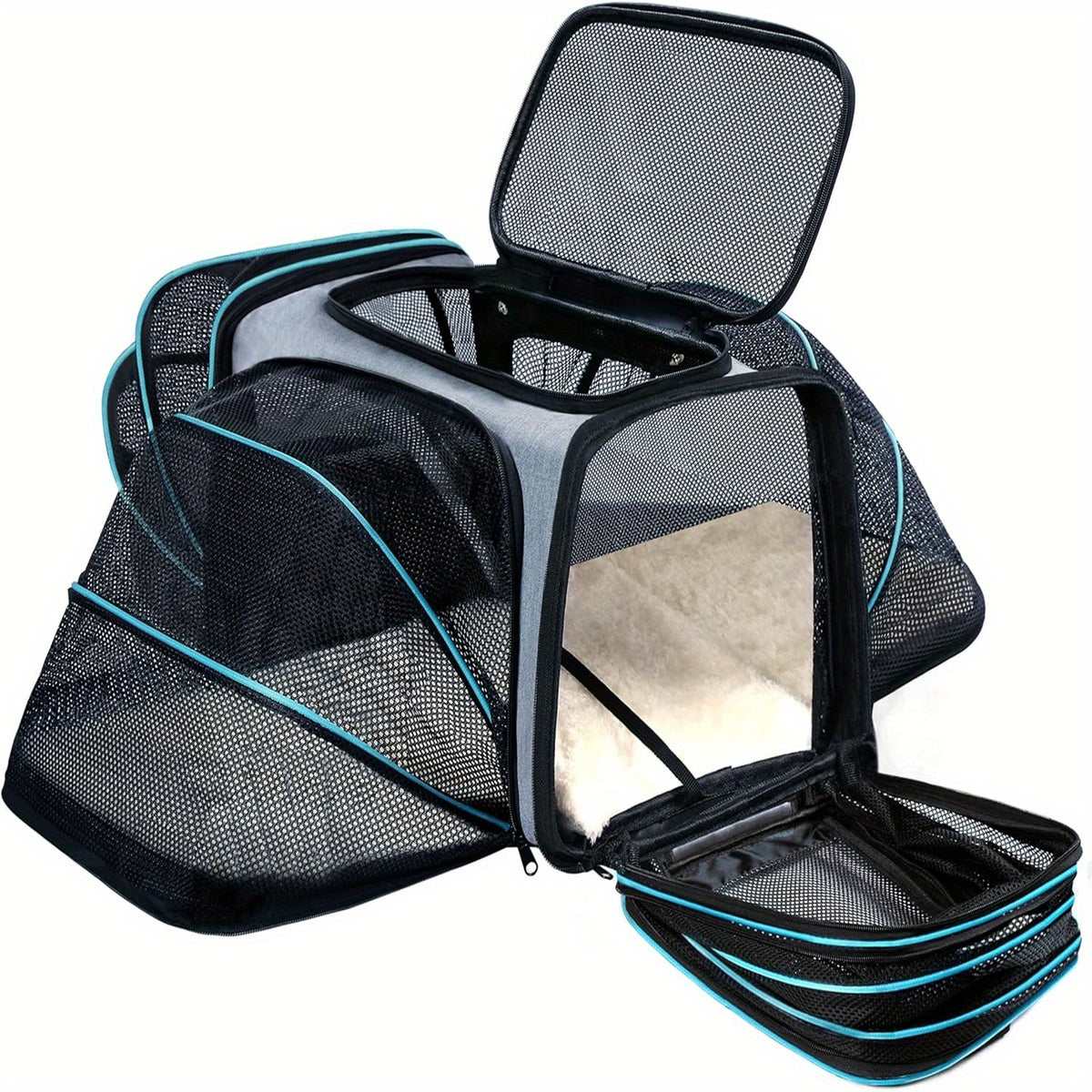 Expandable Pet Carrier Bag with Two Mesh Windows, Soft-Sided Travel Tote with Removable Washable Pad, Shoulder Strap and Top Entry for Small Dogs and Cats
