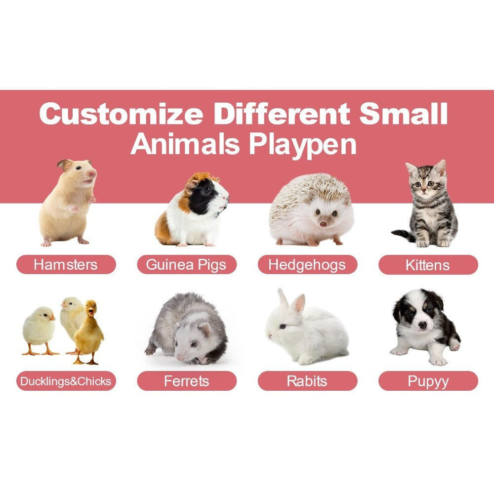 Small Pet Playpen 12 Panel Set, Portable Plastic Small Animal Enclosure with 14 Inch Panels, ABS Connectors and Wooden Hammer for Supervised Play