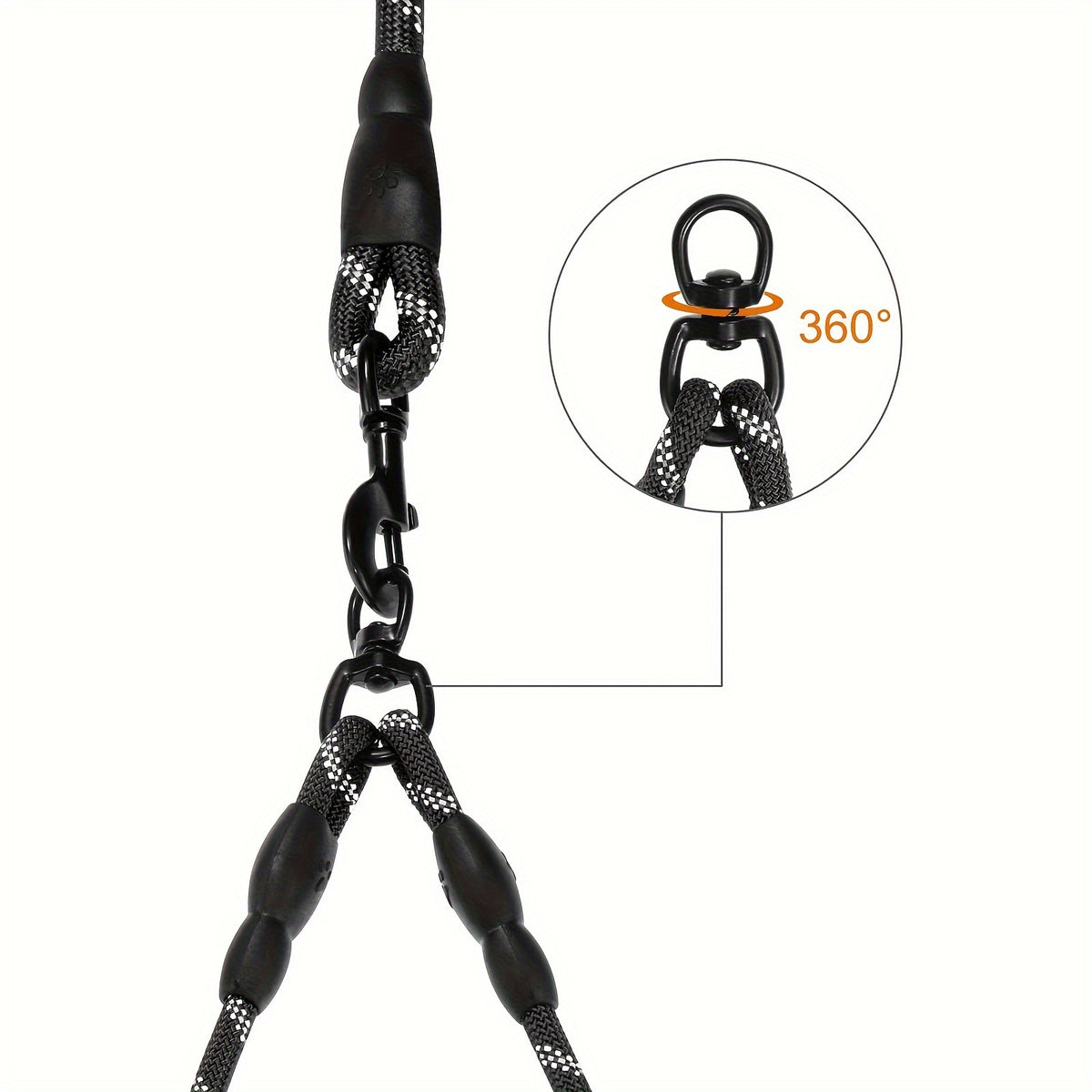 Double Dog Rope Leash with 360-Degree Swivel, Reflective Nylon Lead and Padded Foam Handle for Walking Two Small Dogs or Puppies