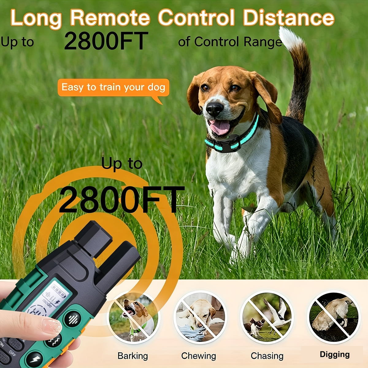 Remote Dog Training Collar 2800ft, Green 2-Dog Option with Vibration and Static Stimulation Modes for Supervised Training Sessions