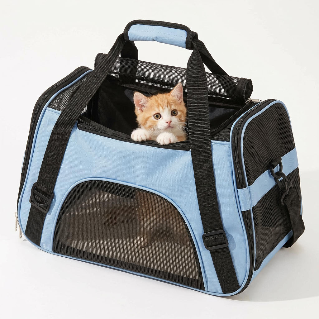 Pet Travel Carrier Bag in Pink or Blue, L Size Foldable Crossbody Carrying Bag for Cats and Dogs, Portable Companion for Supervised Everyday Outings