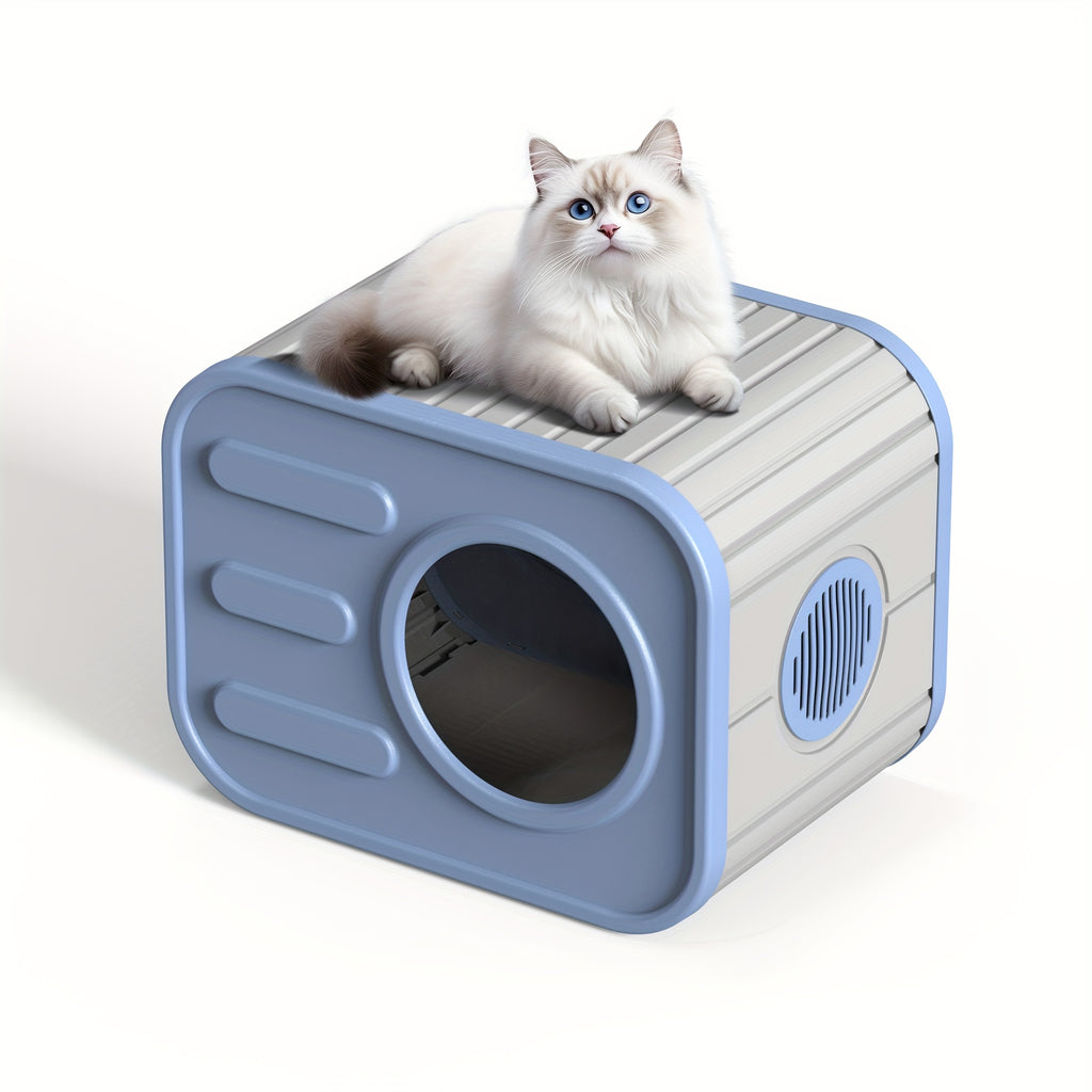 Blue Resin Cat House for Indoor and Outdoor Use, Easy-to-Assemble and Easy-to-Clean Pet Resting Shelter, 20.83 x 14.21 x 15.91 Inches