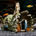 Resin Driftwood Aquarium Ornament, Tan Tree Stump with Hollow Log and Root-Style Cave Hideout for Freshwater and Saltwater Fish Tank Decor, 1 Piece