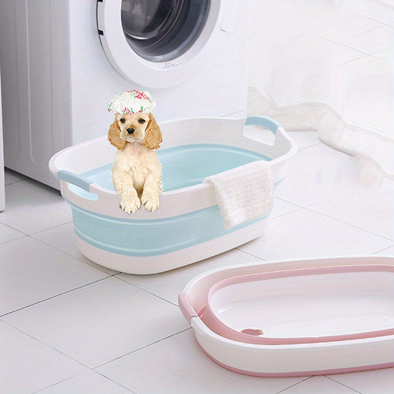 Foldable Dog Bathtub with Drain Plug and Shampoo Dispensing Bath Brush, Portable 21.65-Inch Pet Wash Basin for Small and Medium Pets
